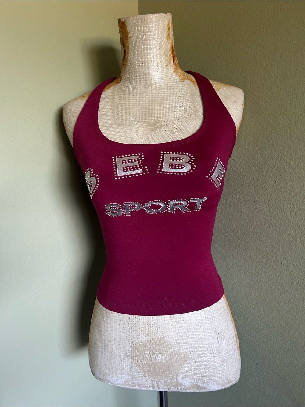 bebe Sport Wine Rhinestone Racerback Tank